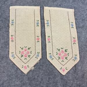 Pair of 2 Vintage Doilies Chair Arm Covers Embroider Floral Matching Set Linens